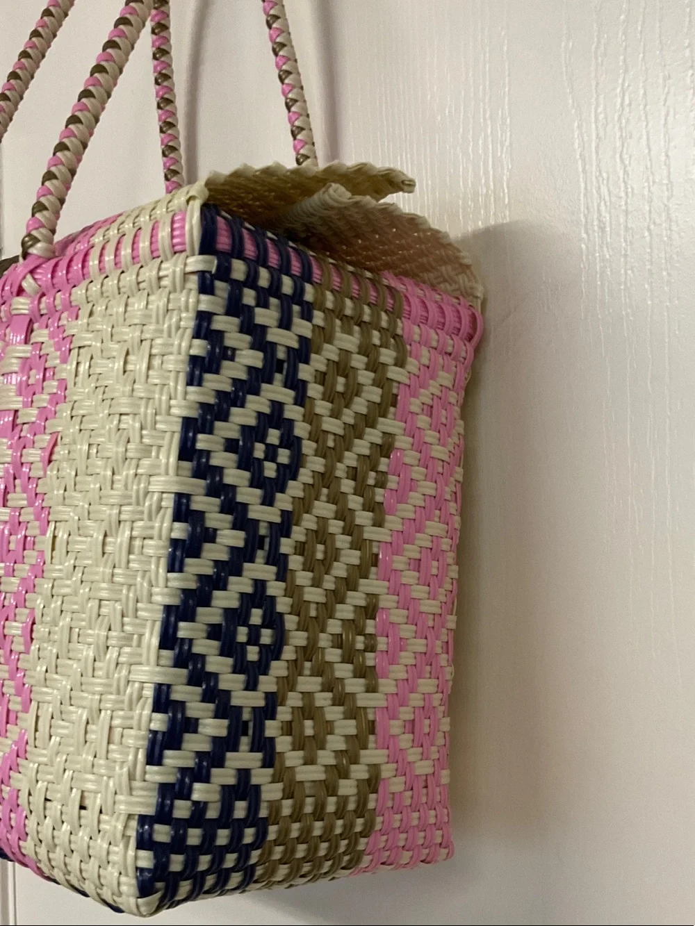 Hand Woven Pink Multi-Color Tote Bag - Stylish Beach & Market Carry